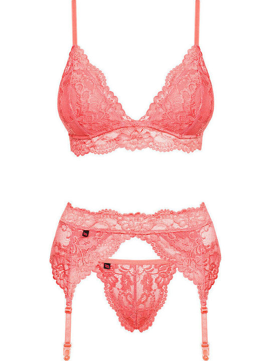 Obsessive Dantelat Set de Lenjerie Sutien cu Șir de caractere Portocaliu / Portocaliu / Portocaliu Pure Night