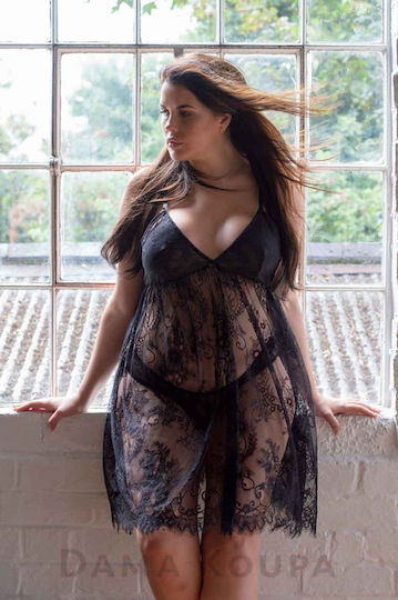 Perfect4u Sexy Babydoll Set with Lace Nightgown with Thong Black