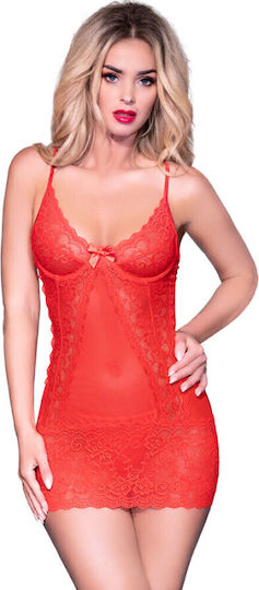 Chilirose Σετ Sexy Babydoll με Δαντέλα & Διαφάνεια Red
