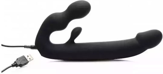 Strap U Tri-Volver Strapless Strap-on Strapless Strap On με Τριπλό Dildo 21.60cm και Δόνηση σε Μαύρο Χρώμα