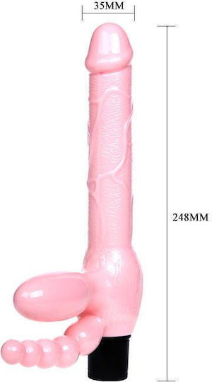 Baile Strapless Dildo With Anal Plug Strapless Strap On με Τριπλό Dildo και Δόνηση στο χρώμα του δέρματος
