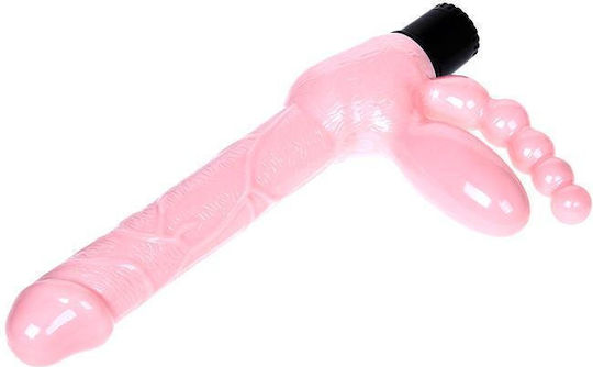 Baile Strapless Dildo With Anal Plug Strapless Strap On με Τριπλό Dildo και Δόνηση στο χρώμα του δέρματος