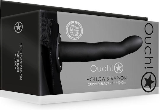 Shots Ouch Curved Hollow Harness with Dildo 20.6cm in Black Color
