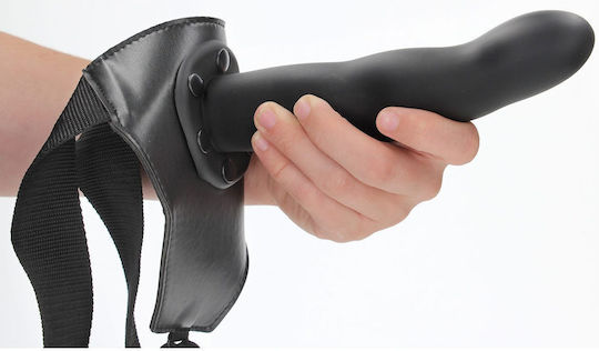 Shots Ouch Curved Hollow Harness with Dildo 20.6cm in Black Color