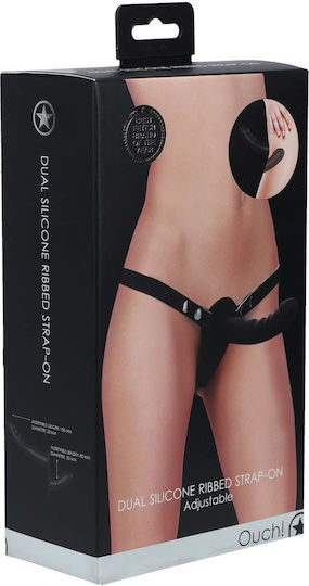 Shots Harness με Διπλό Dildo και Δόνηση σε Μαύρο Χρώμα