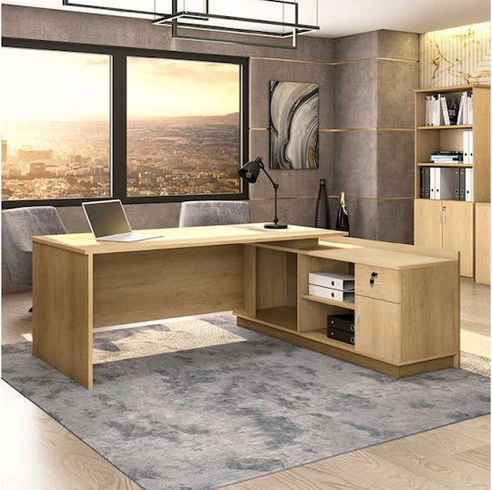 Birou Profesional Colțar Amazon Din Lemn Bej 180x160x76 cm