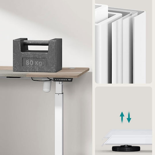 Electric Desk Wooden White with Metal Legs & Adjustable Height 140x60x72cm