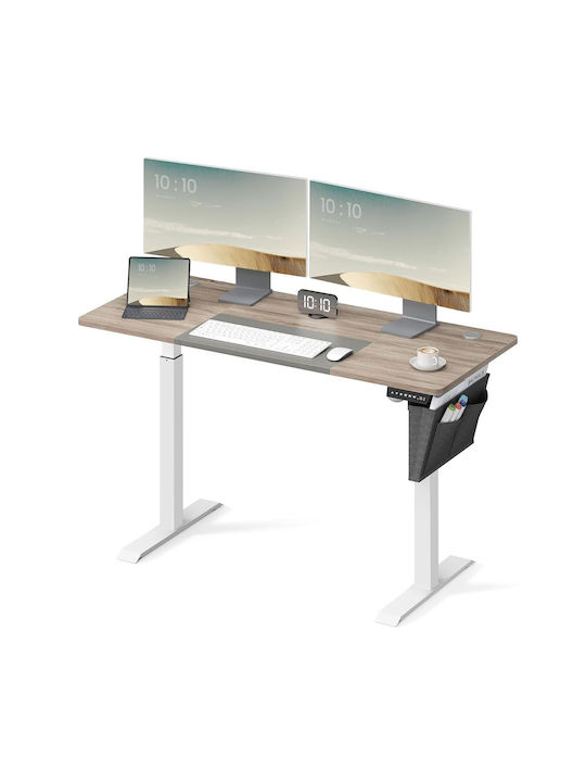 Electric Desk Wooden White with Metal Legs & Adjustable Height 140x60x72cm