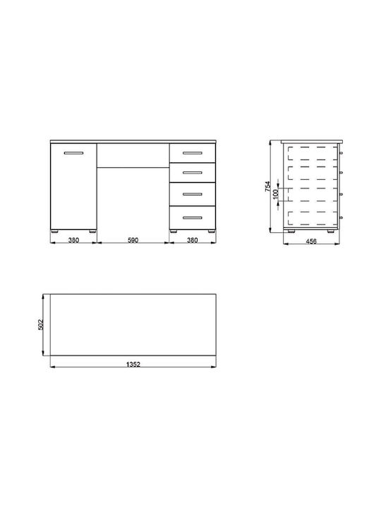 Schreibtisch Liber Holz Weiß 135x50x75.5cm