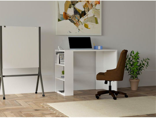 Бюро Cool Дървено с Библиотека Бяло 90x50x70см