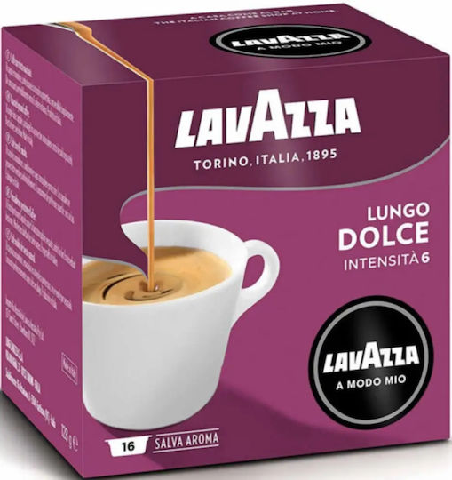Lavazza Kapseln Espresso Lungo Dolce Kompatibel mit Maschine LavAzza A Modo Mio 16Mützen