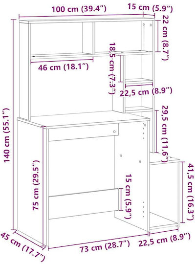 Бюро за Компютър Натурален Кафяв 100x45x140см