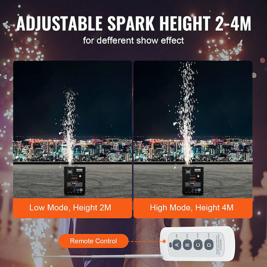 Mașină de artificii cu scântei reci Vevor 500W 2-4m pentru scenă DJ nuntă eveniment petrecere