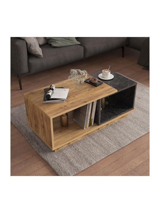 Rectangular Coffee Table Teles Wooden Natural & Black Marble L100xW45xH42cm.