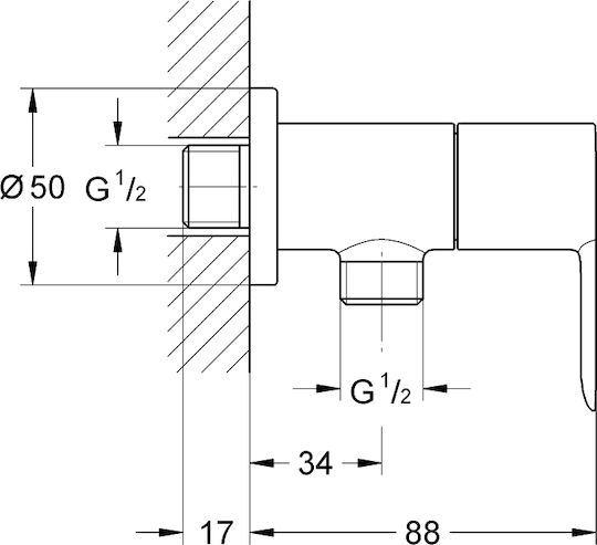 Grohe Bauedge Vana / Comutator Colțar 1/2"x1/2"