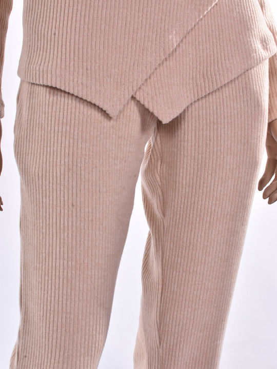 Women's Fabric Beige Trousers