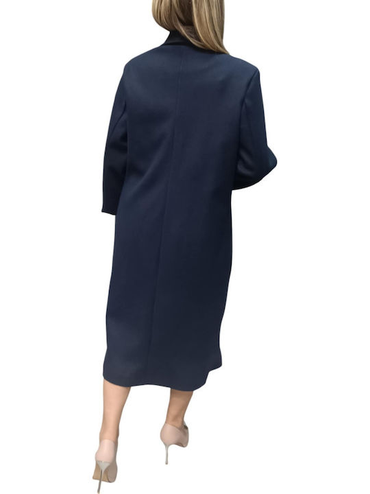 Wolle Damen BLUE Mantel mit Knöpfen