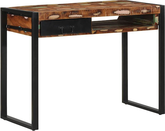 Birou din Lemn Masiv Multicolor cu Picioare Metalice 100x50x75cm