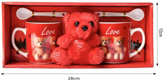 Σετ 2 Κούπες Αρκουδάκι Love Κουτί 28x12cm Κόκκινο 84642