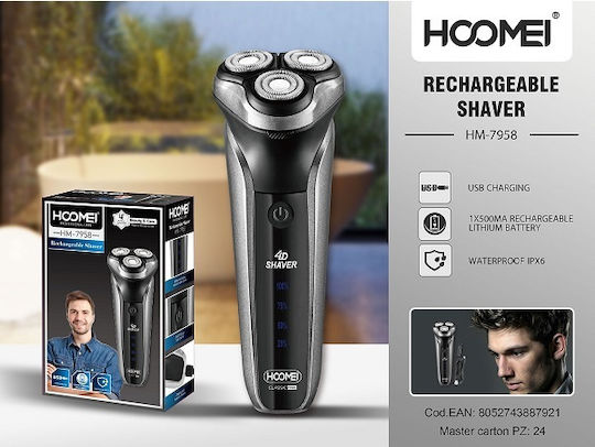 Hoomei Grey HM-7958 Rotating Electric Shaver Face Rechargeable
