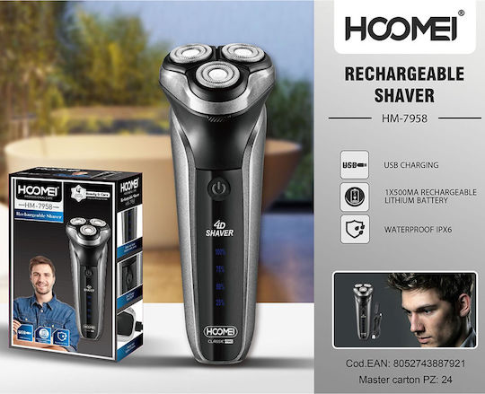 Hoomei Grey HM-7958 Rotating Electric Shaver Face Rechargeable