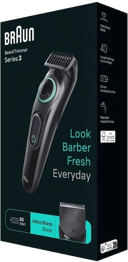 Braun Series 3 Trimmer Μηχανή Επαναφορτιζόμενη Black / Vibrant BT3421