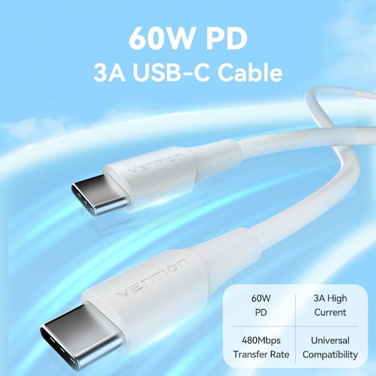 Vention Regular USB 2.0 Cablu USB-C bărbătesc - USB-C Alb 1.5m