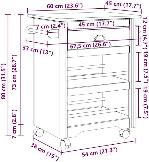 vidaXL Ραφιέρα Κουζίνας Ξύλινη 4 Θέσεων Λευκή 67.5x45x80cm