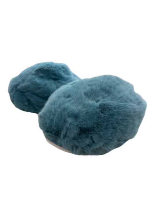 Winter Women's Slippers with fur in Light Blue color