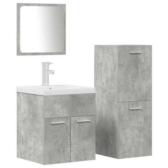 vidaXL Bench with Washbasin, Mirror & Column L42xW18xH39cm Grey Concrete