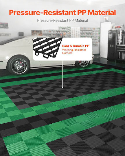 Vevor Set Plastic Floor PVC With 12 Tiles 15mm L30.48xW30.48cm Black