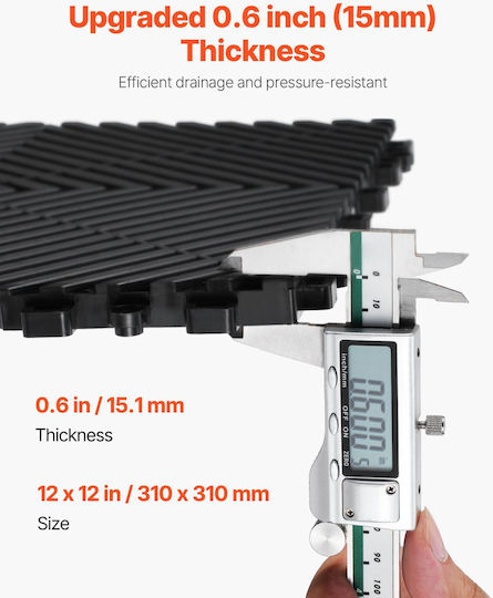Vevor Set Plastic Floor PVC With 12 Tiles 15mm L30.48xW30.48cm Black
