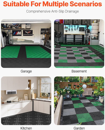 Vevor Set Plastic Floor PVC With 12 Tiles 15mm L30.48xW30.48cm Black