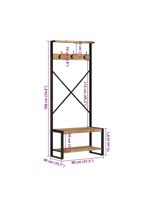 Eingangsmöbel mit Garderobe & Schuhschrank Coffee 80x40x190cm
