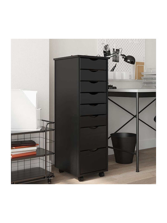 Office Storage Solid Wood Cabinet With Wheels & Drawers Black Velvet-Black Metal L34xW39xH103cm