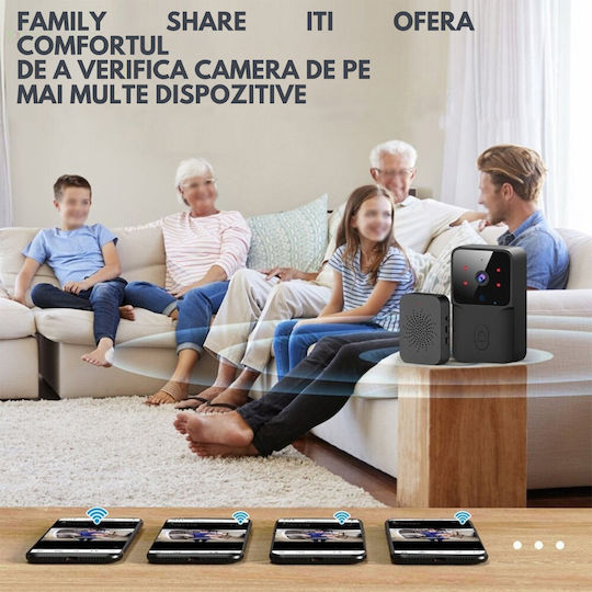 Clopoțel Fără Fir Pentru Ușă Wi-Fi / Bluetooth Negru