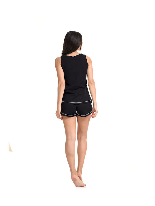 Vienetta cotton pajamas with wide strap and shorts "Good Bye" -908040 Black