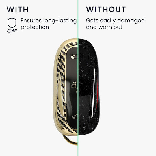 Tesla Car Key Cover Silicone Keychain Metallic Carbon Fiber Gold Black Kwm000025gs001c