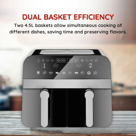 Comfy Nest Air Fryer with Double Detachable Basket 9lt Black