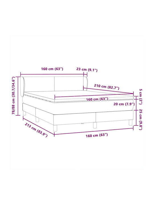 Doppelbett Bezogen mit Stoff Dunkelgrau mit Lattenrost & Matratze 160x210cm