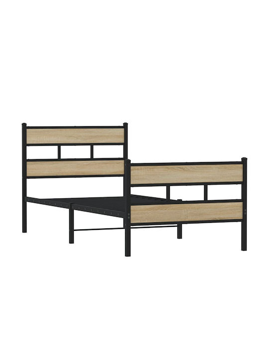 Double Wooden Bed Smoke Oak with Slats for Mattress 107x203cm