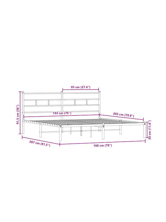 Легло King Size Дървено Кафяво с Дъски за Матрак 193x203см