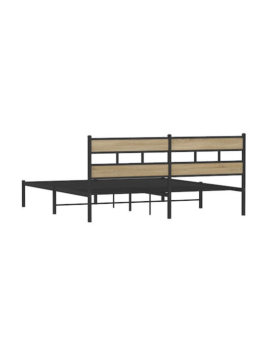 Легло King Size Дървено Кафяво с Дъски за Матрак 193x203см