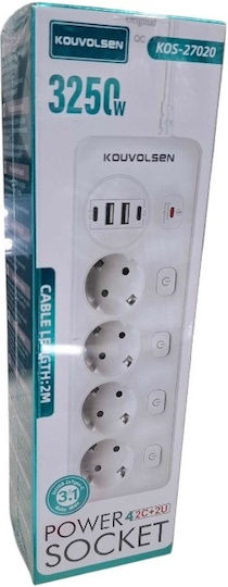 Power Strip 4 Positions with 2 USB-A, 2 USB-C and Switch