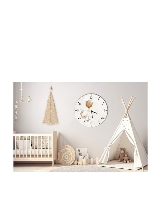 Μπεζ Παιδικό Ρολόι Τοίχου Bunny Balloon Clock Children's Room