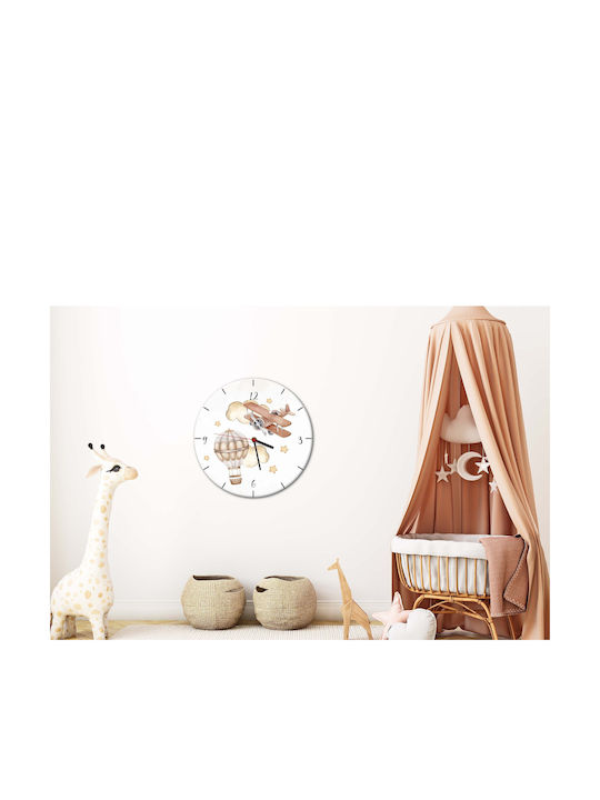 Kinder-Wanduhr Beige Flugzeug Ballon Kinderuhr 30cm Beige