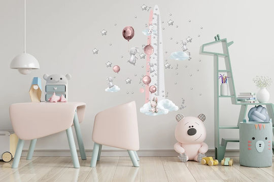 Wachstumsdiagramm Aufkleber Kinder Hasen Rosa Ballons 45x120