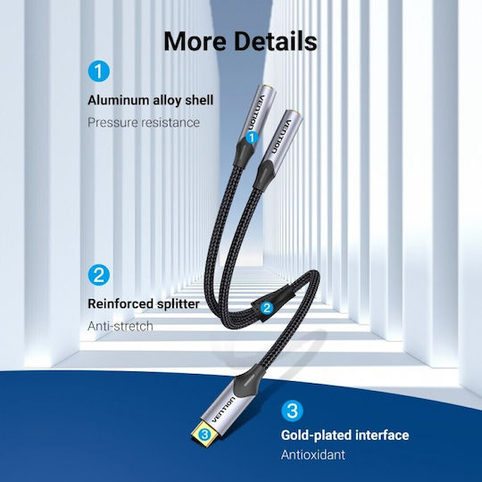 Vention Cablu USB 2.0 USB-C Male - 3,5 mm Gri 0,3m BGNHY