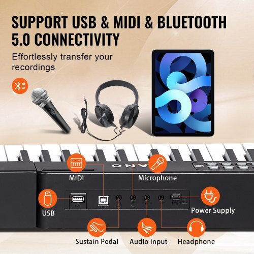 Vevor Electric Stage Piano 88JBPZSMGQ88N6BDSV2 Set Built-in Speakers and Connection with Headphones