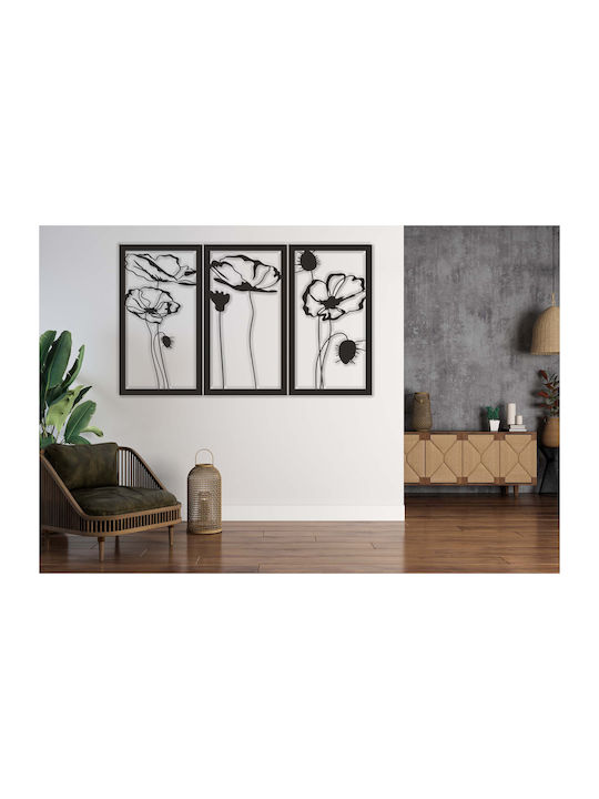 3D Painting Open Work Triptych Panel Living Room Flowers Poppies Wall Decoration